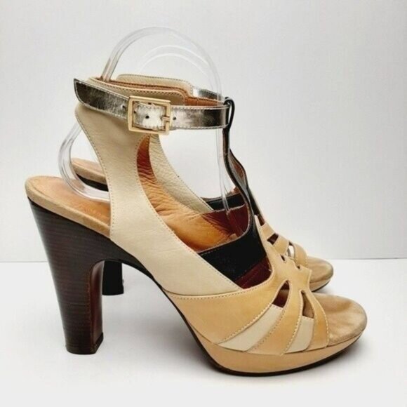 Anthropologie CHIE MIHARA Strappy Sandals Pumps Cream Leather Sz US 9 EUR 39 - Picture 3 of 13